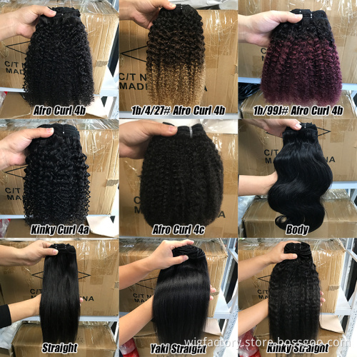 Wholesale unprocessed colored brazilian clip in hair extensions, 100% human hair clip in human hair colored